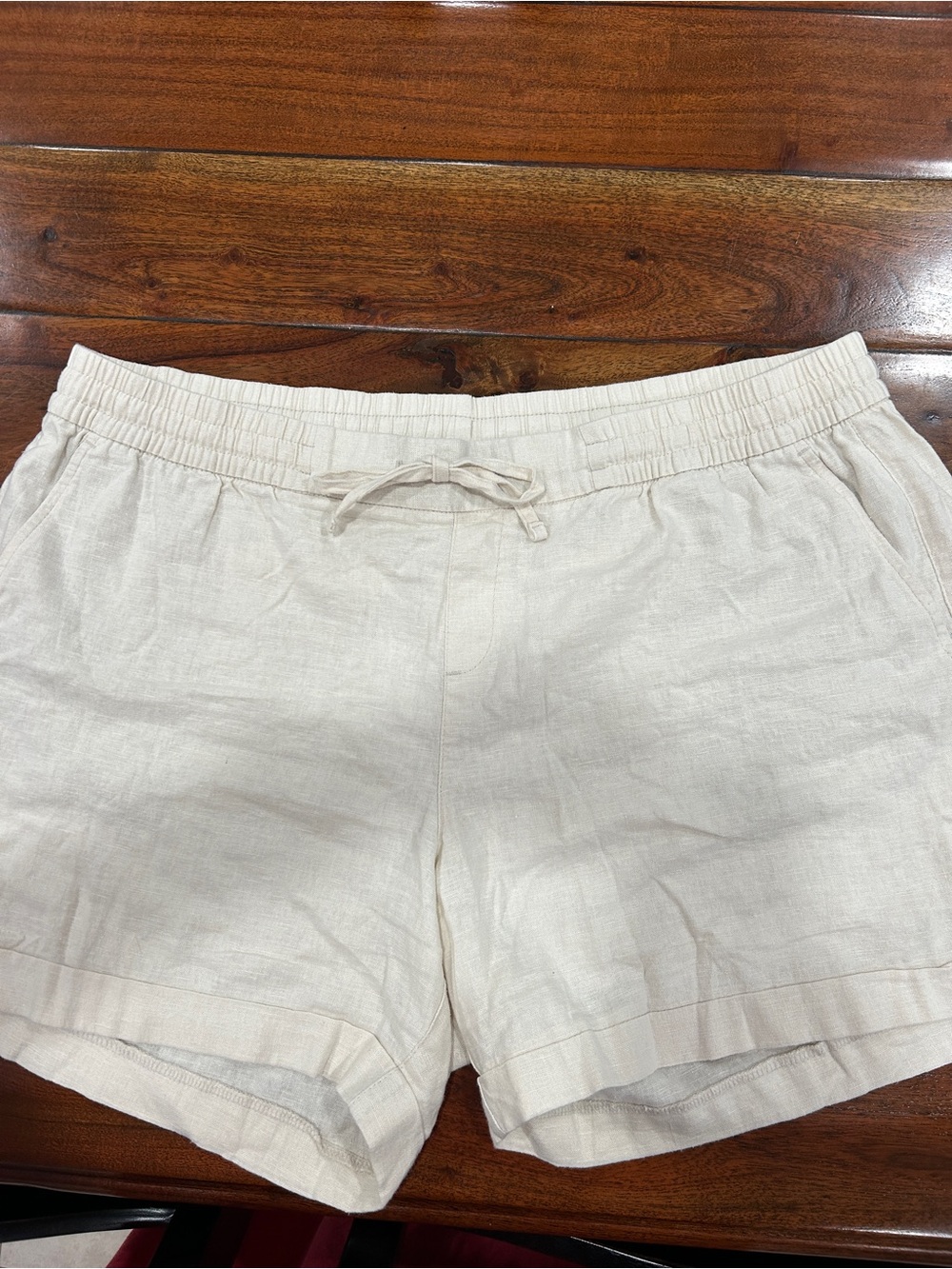 GAP Women's Cream Drawstring Linen-Blend Shorts
